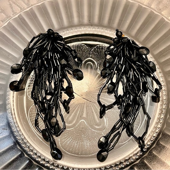 Black Earrings Beaded Popover Necklace Witchy Retro Goth Spider 80s Mobwife VTG - Picture 8 of 16